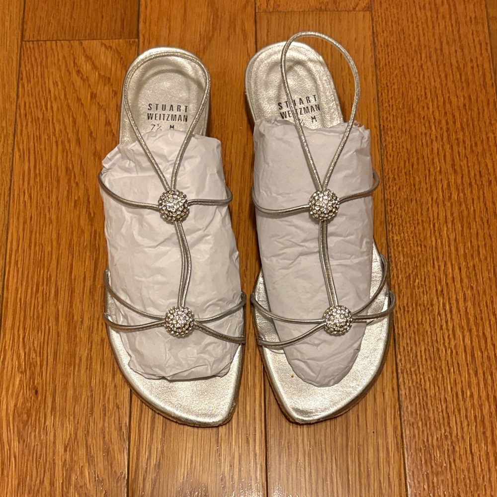 Stuart Weitzman Metallic Silver Flat Sandals - Picture 3 of 11